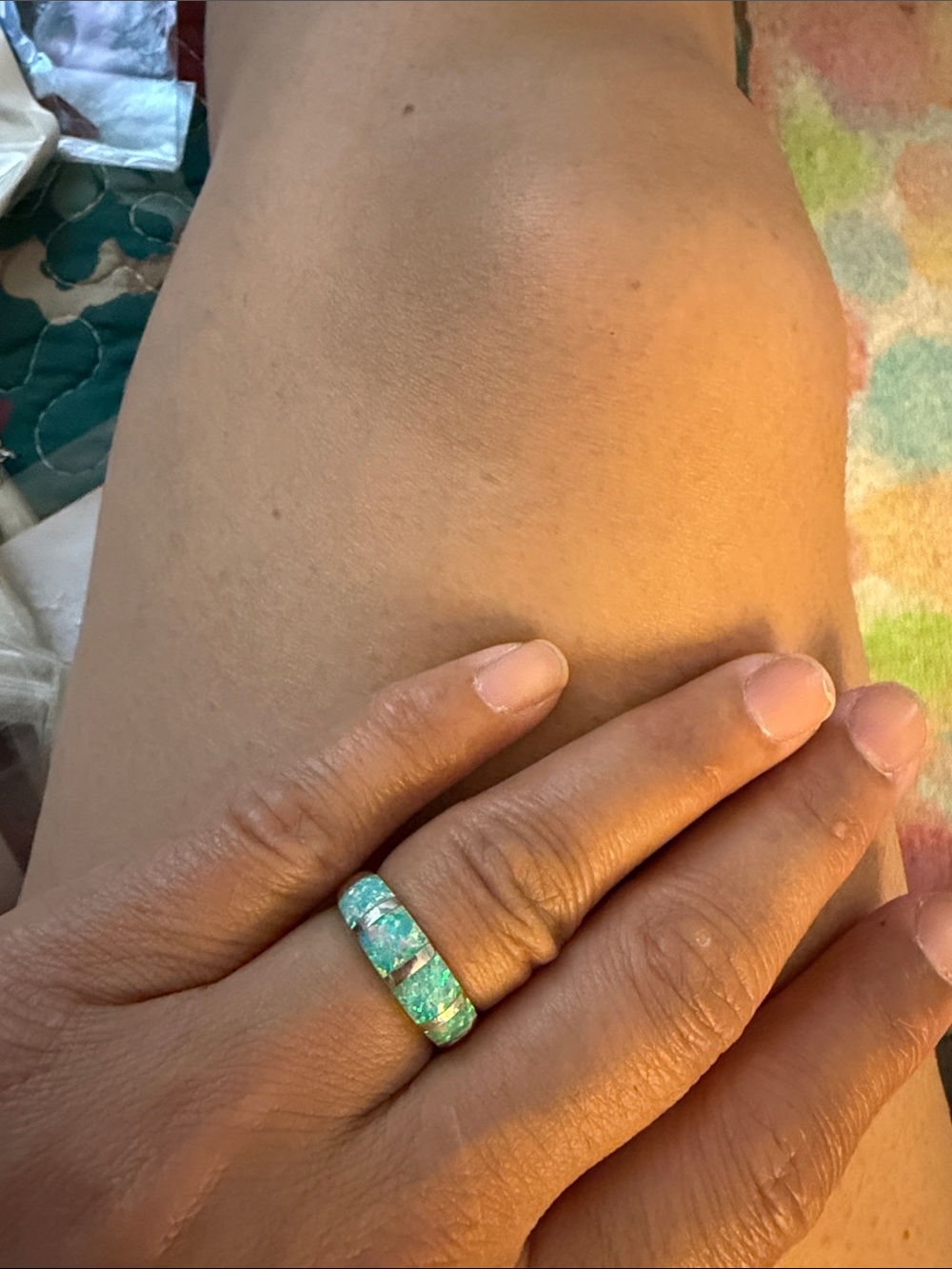 Turquoise Opal Inlay Band Ring - Blue/Green